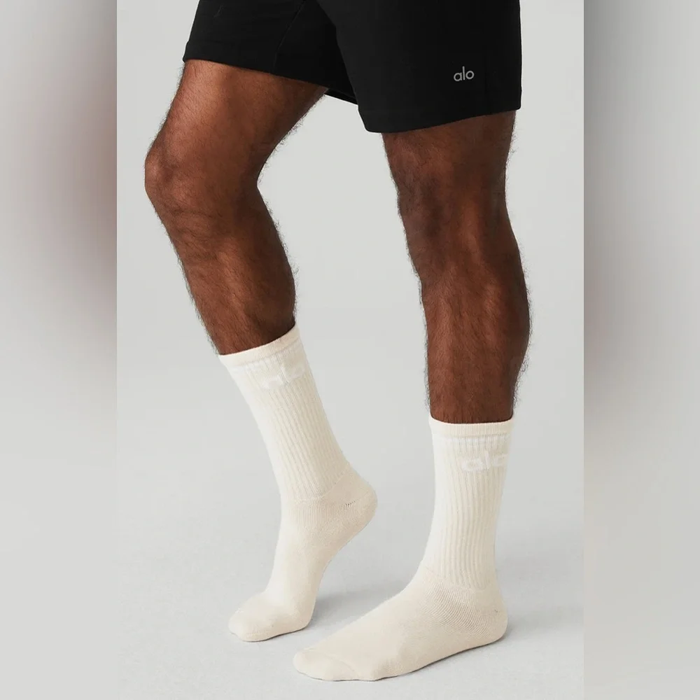 ALO Yoga Unisex Ribbed Throwback Scrunch Sock Bone White Athletic Streetwear